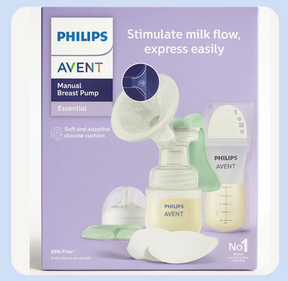 Philips Avent Manual Breast Pump SCD417/20 | Comfort Breast Pump with Bottle, Nipple, Milk Storage Bags & Disposable Breast Pads | Gentle & BPA-Free