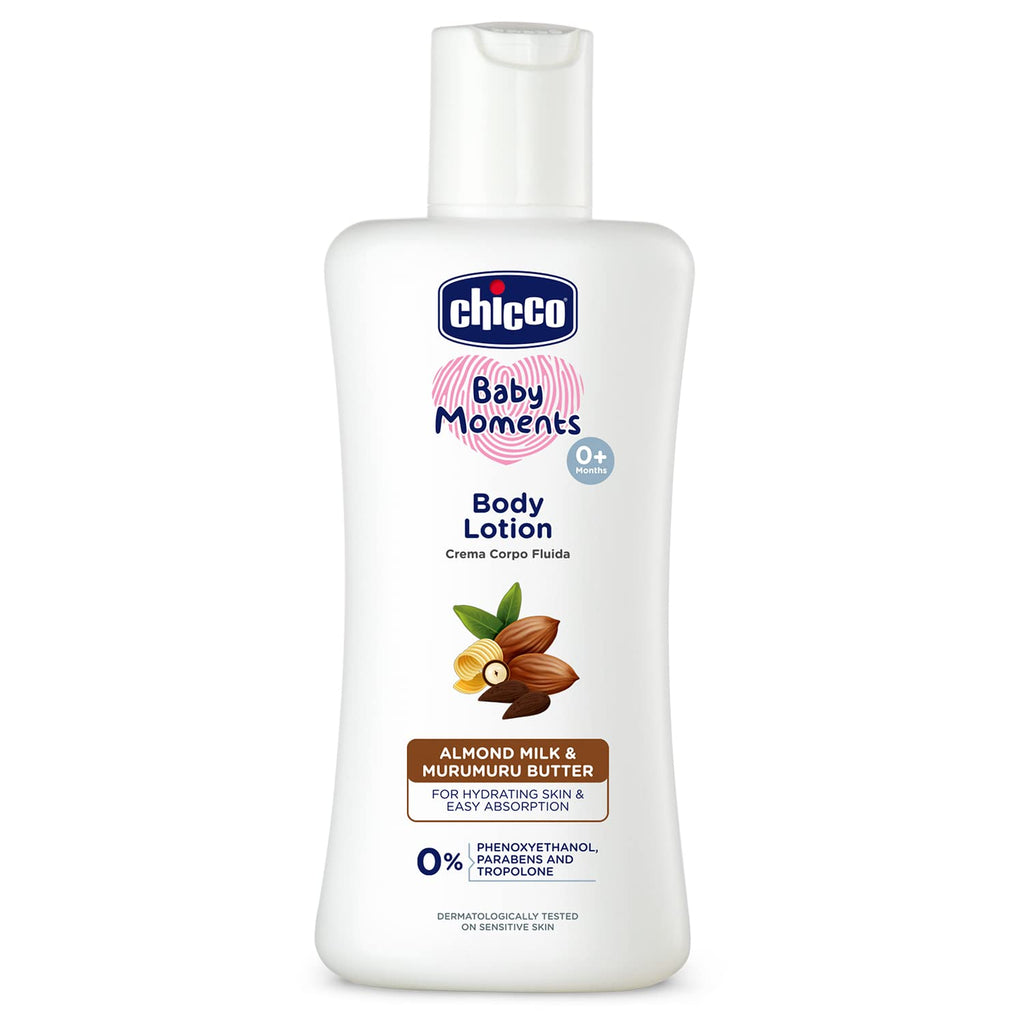Chicco Baby Moments Body Lotion 200ml | Almond Milk & Murumuru Butter | Quick Absorb Formula with Natural Ingredients for Ultra Soft Skin | Dermatologically Tested | Parabens & Phenoxyethanol Free
