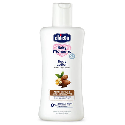 Chicco Baby Moments Body Lotion  | Almond Milk & Murumuru Butter | Quick Absorb Formula with Natural Ingredients for Ultra Soft Skin | Dermatologically Tested | Parabens & Phenoxyethanol Free
