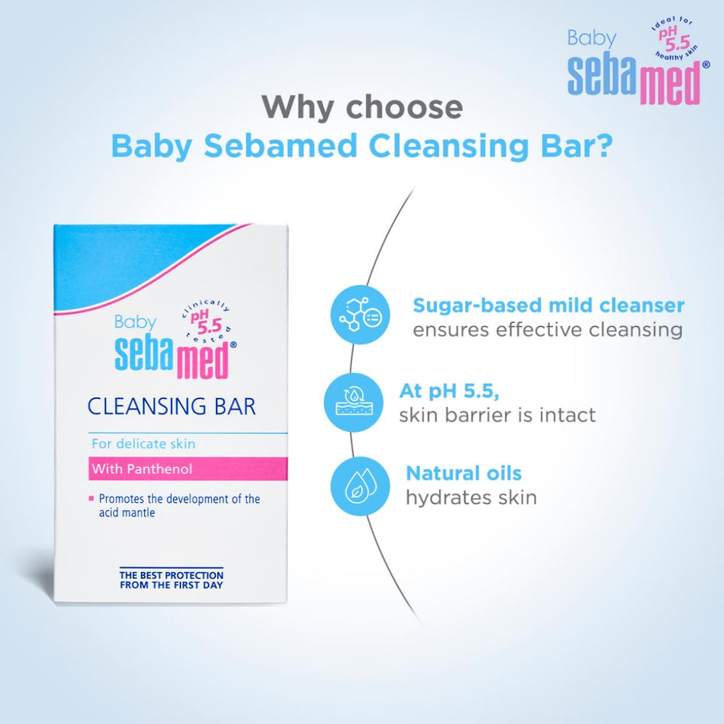 Sebamed Baby Cleansing Bar 100g|Ph 5.5 | With Panthenol|No tears & Soap Free bar| For Delicate skin