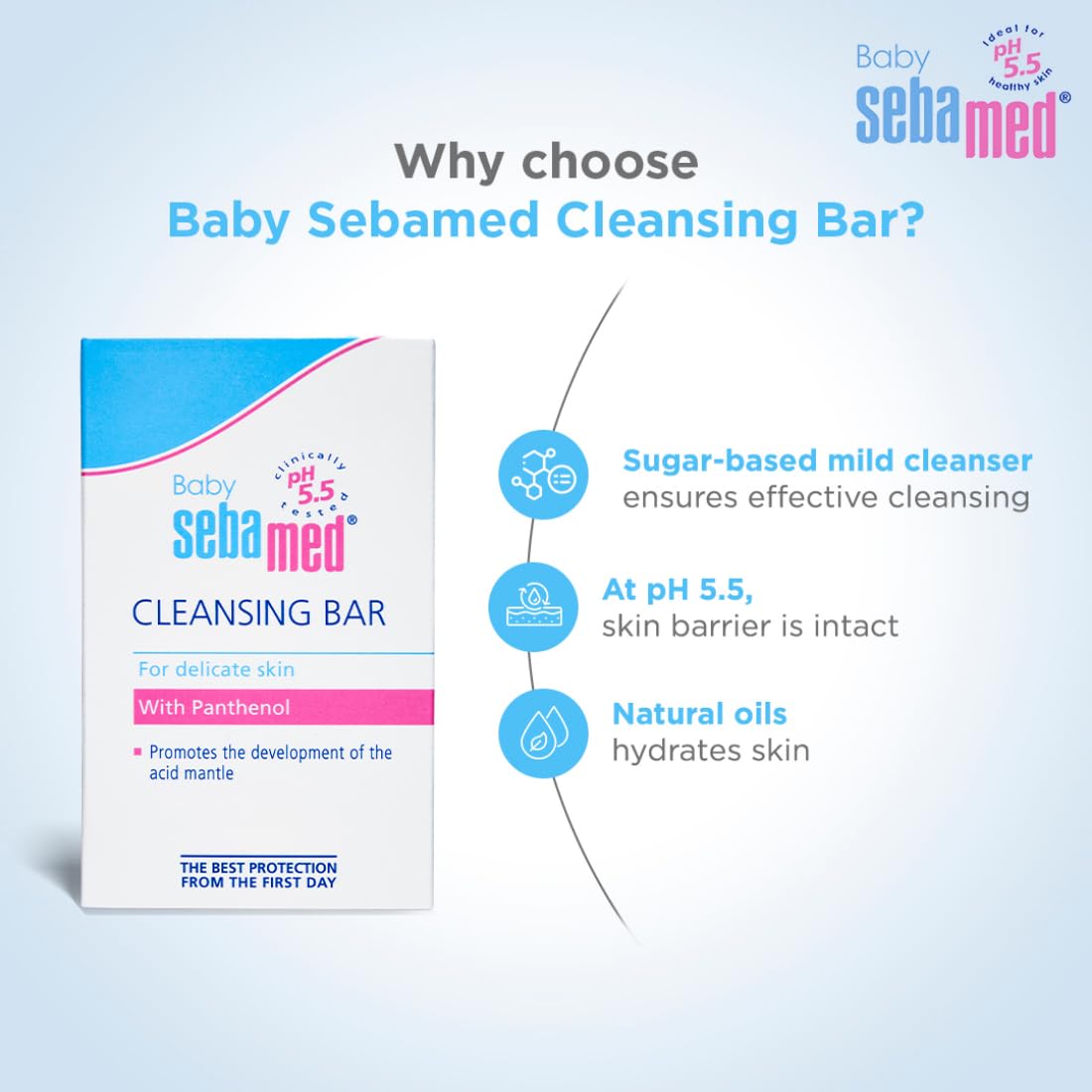 Sebamed Baby Cleansing Bar 100g|Ph 5.5 | With Panthenol|No tears & Soap Free bar| For Delicate skin