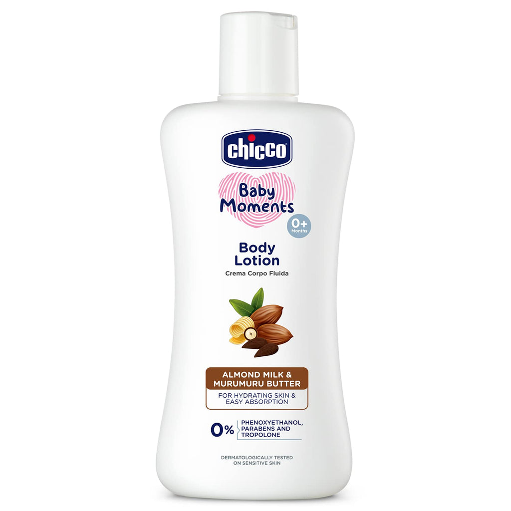 Chicco Baby Moments Body Lotion 200ml | Almond Milk & Murumuru Butter | Quick Absorb Formula with Natural Ingredients for Ultra Soft Skin | Dermatologically Tested | Parabens & Phenoxyethanol Free