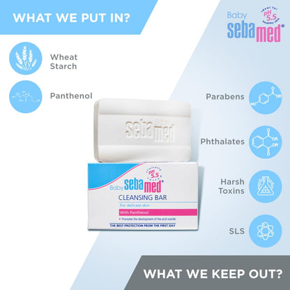 Sebamed Baby Cleansing Bar 100g|Ph 5.5 | With Panthenol|No tears & Soap Free bar| For Delicate skin
