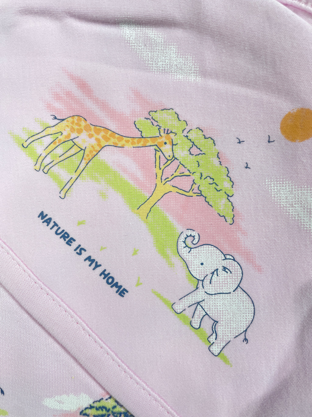 Pure 100% Cotton Baby Hooded Towel Wrapper | Pink Colour with Zebra, Giraffe & Elephant Prints | 80x80 cm