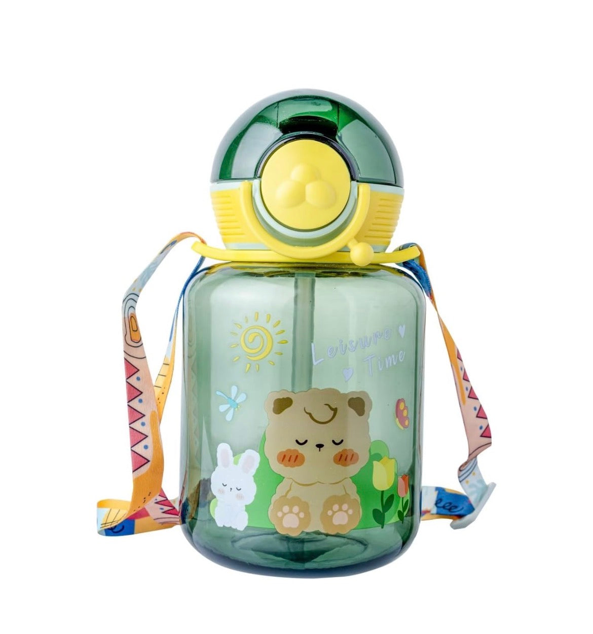 Baby Sipper Bottle Leak Proof Anti Spill dark Green Bottle Dust Free Cover 640ml Kids Sippy Cup with Soft Silicone Spout BPA Free Straw and Additional Belt Sipper for Infant