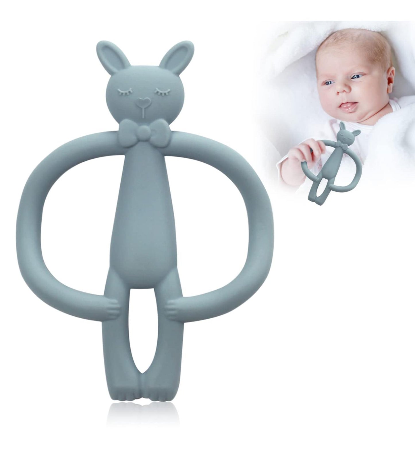 Soft Silicone Bunny Teether Toy for Babies – BPA Free, Easy Grip Teething Ring for Newborns & Infants (light purple)