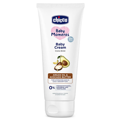 Chicco Baby Moments Baby Cream for Babies with Argan Oil & Avocado Butter, 100g| Natural Ingredients for Hydrated Skin | Dermatologically Tested | Phenoxyethanol, Parabens & Lauryl sulphates free
