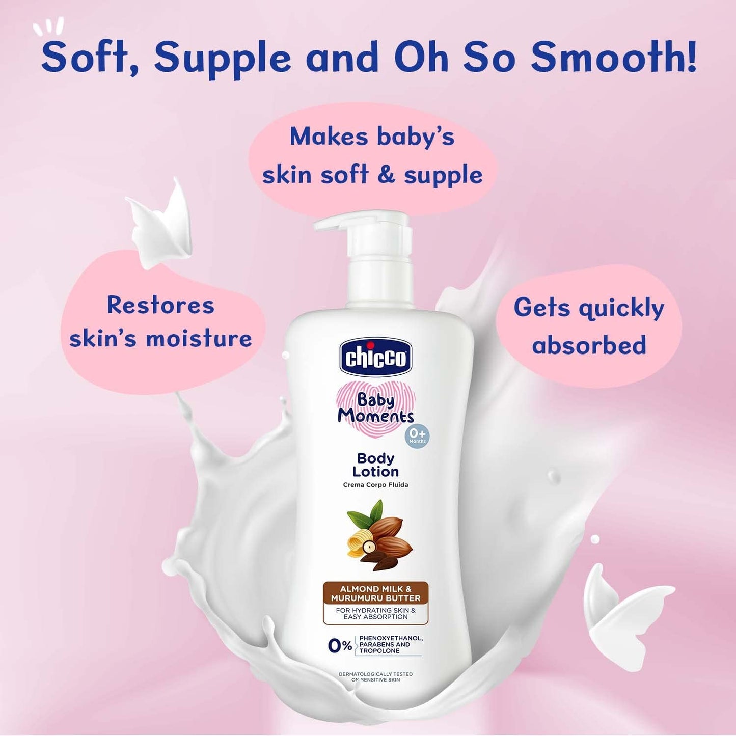 Chicco Baby Moments Body Lotion  | Almond Milk & Murumuru Butter | Quick Absorb Formula with Natural Ingredients for Ultra Soft Skin | Dermatologically Tested | Parabens & Phenoxyethanol Free