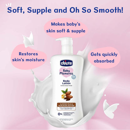 Chicco Baby Moments Body Lotion  | Almond Milk & Murumuru Butter | Quick Absorb Formula with Natural Ingredients for Ultra Soft Skin | Dermatologically Tested | Parabens & Phenoxyethanol Free