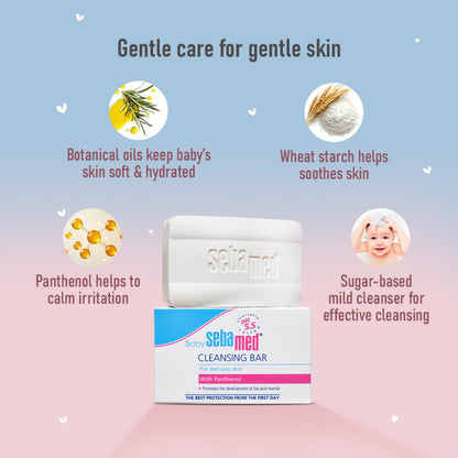 Sebamed Baby Cleansing Bar 100g|Ph 5.5 | With Panthenol|No tears & Soap Free bar| For Delicate skin