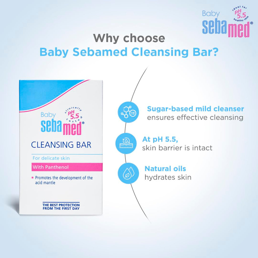 Sebamed Baby Cleansing Bar 100g|Ph 5.5 | With Panthenol|No tears & Soap Free bar| For Delicate skin