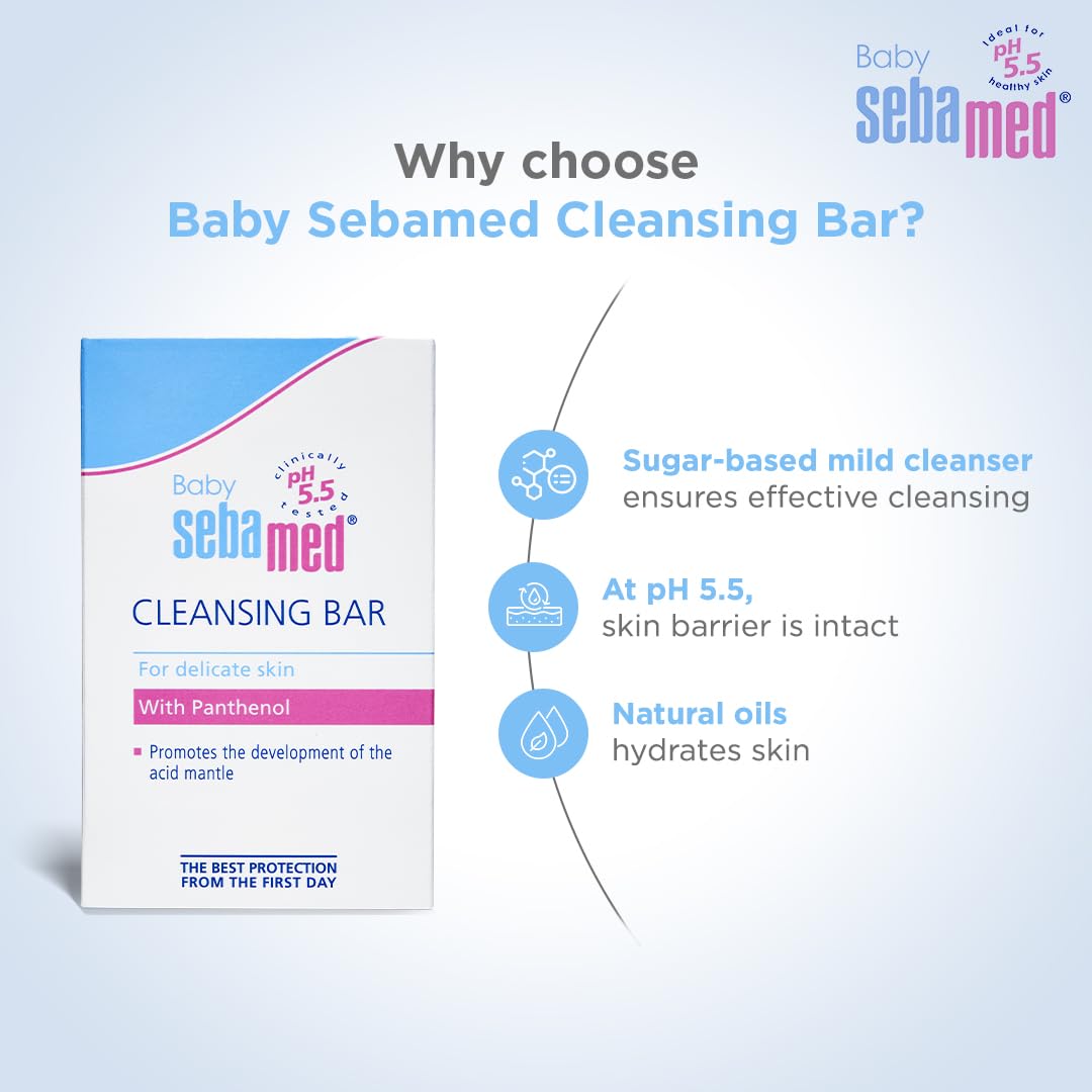 Sebamed Baby Cleansing Bar 100g|Ph 5.5 | With Panthenol|No tears & Soap Free bar| For Delicate skin