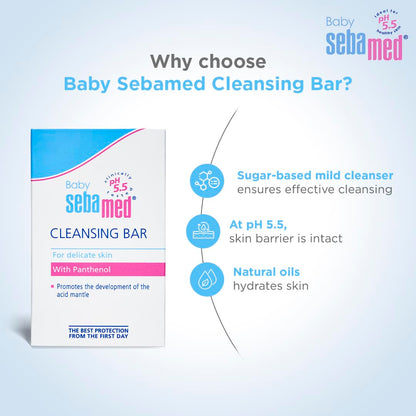 Sebamed Baby Cleansing Bar 100g|Ph 5.5 | With Panthenol|No tears & Soap Free bar| For Delicate skin