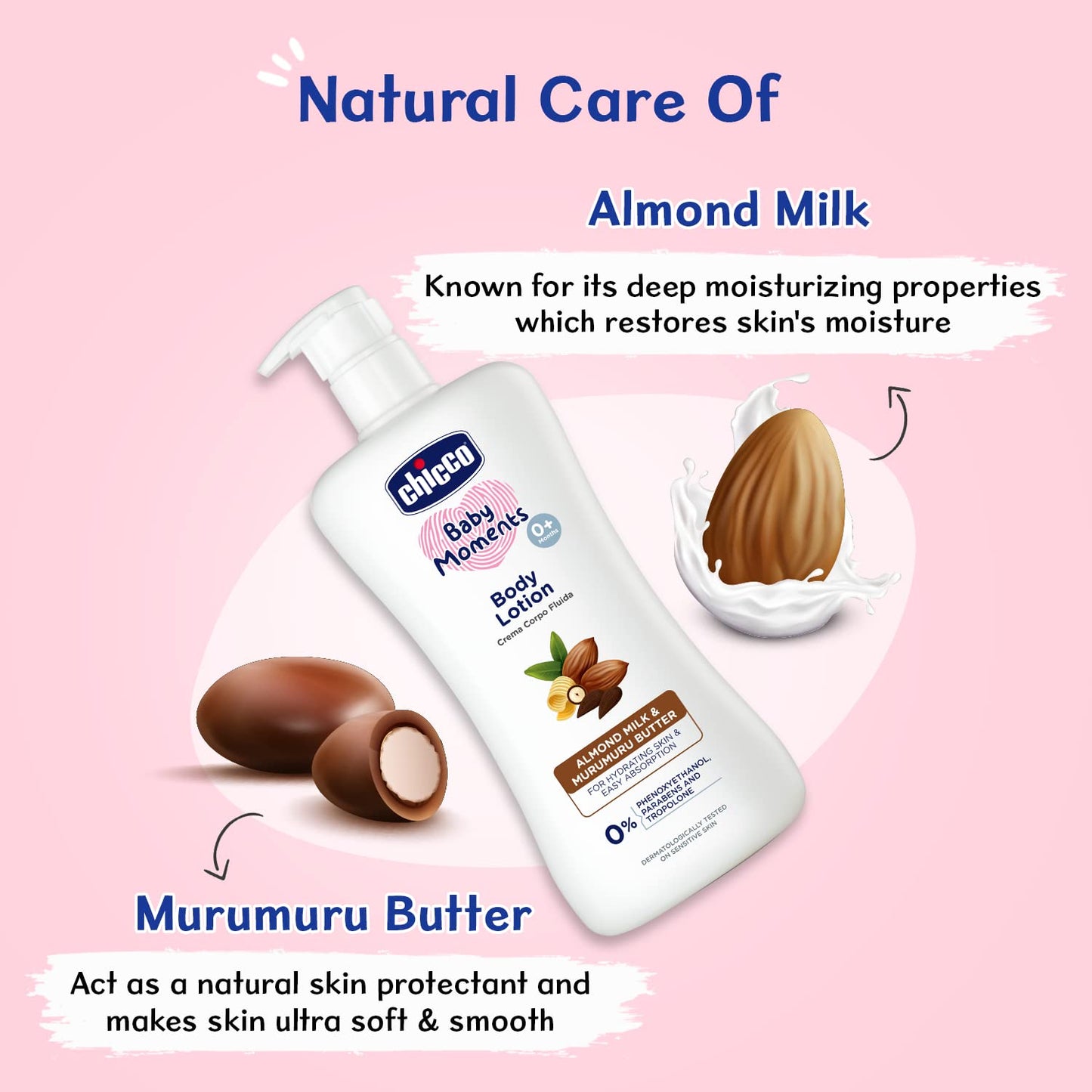 Chicco Baby Moments Body Lotion  | Almond Milk & Murumuru Butter | Quick Absorb Formula with Natural Ingredients for Ultra Soft Skin | Dermatologically Tested | Parabens & Phenoxyethanol Free