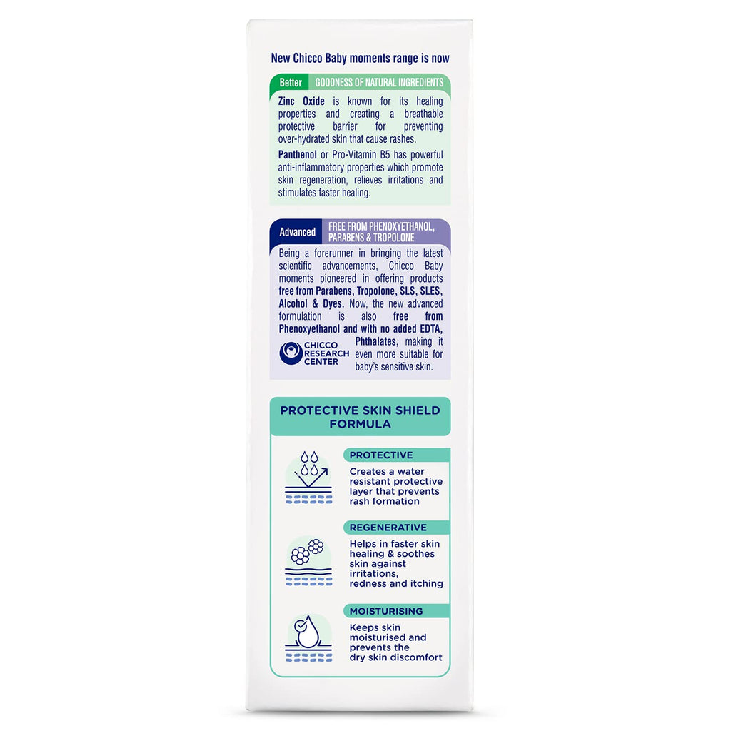 Chicco Baby Moments Diaper Rash Cream, New Advanced Triple Protection Skin Shield Formula with Natural Ingredients to Prevent Rashes & Irritation, No Phenoxyethanol & Parabens (100g)