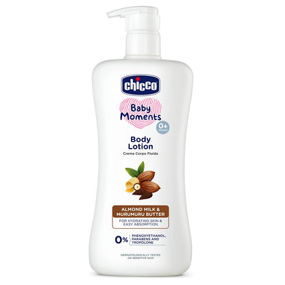 Chicco Baby Moments Body Lotion  | Almond Milk & Murumuru Butter | Quick Absorb Formula with Natural Ingredients for Ultra Soft Skin | Dermatologically Tested | Parabens & Phenoxyethanol Free