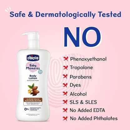 Chicco Baby Moments Body Lotion  | Almond Milk & Murumuru Butter | Quick Absorb Formula with Natural Ingredients for Ultra Soft Skin | Dermatologically Tested | Parabens & Phenoxyethanol Free