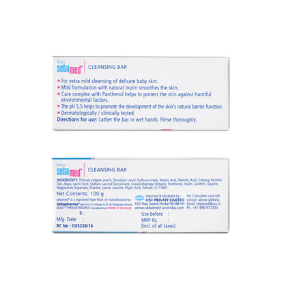 Sebamed Baby Cleansing Bar 100g|Ph 5.5 | With Panthenol|No tears & Soap Free bar| For Delicate skin