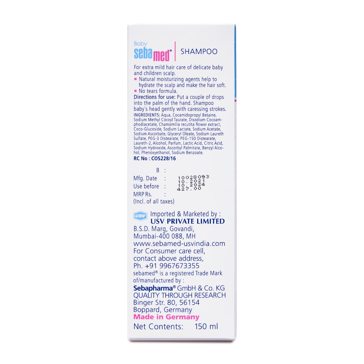 Sebamed Baby Shampoo|pH 5.5| Soap Free| No Tears | 150 ml