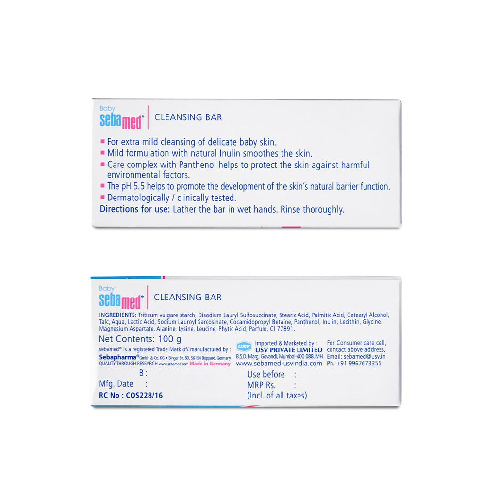 Sebamed Baby Cleansing Bar 100g|Ph 5.5 | With Panthenol|No tears & Soap Free bar| For Delicate skin