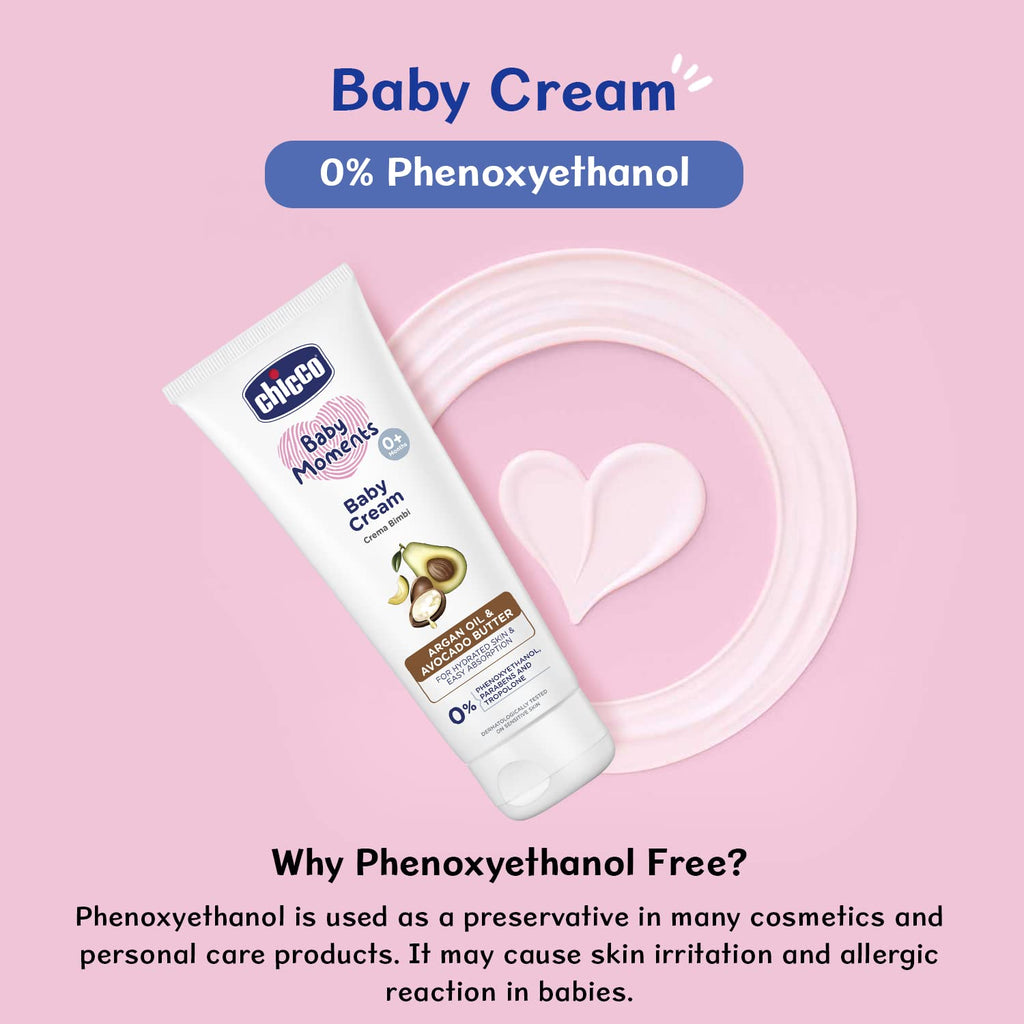 Chicco Baby Moments Baby Cream for Babies with Argan Oil & Avocado Butter, 100g| Natural Ingredients for Hydrated Skin | Dermatologically Tested | Phenoxyethanol, Parabens & Lauryl sulphates free