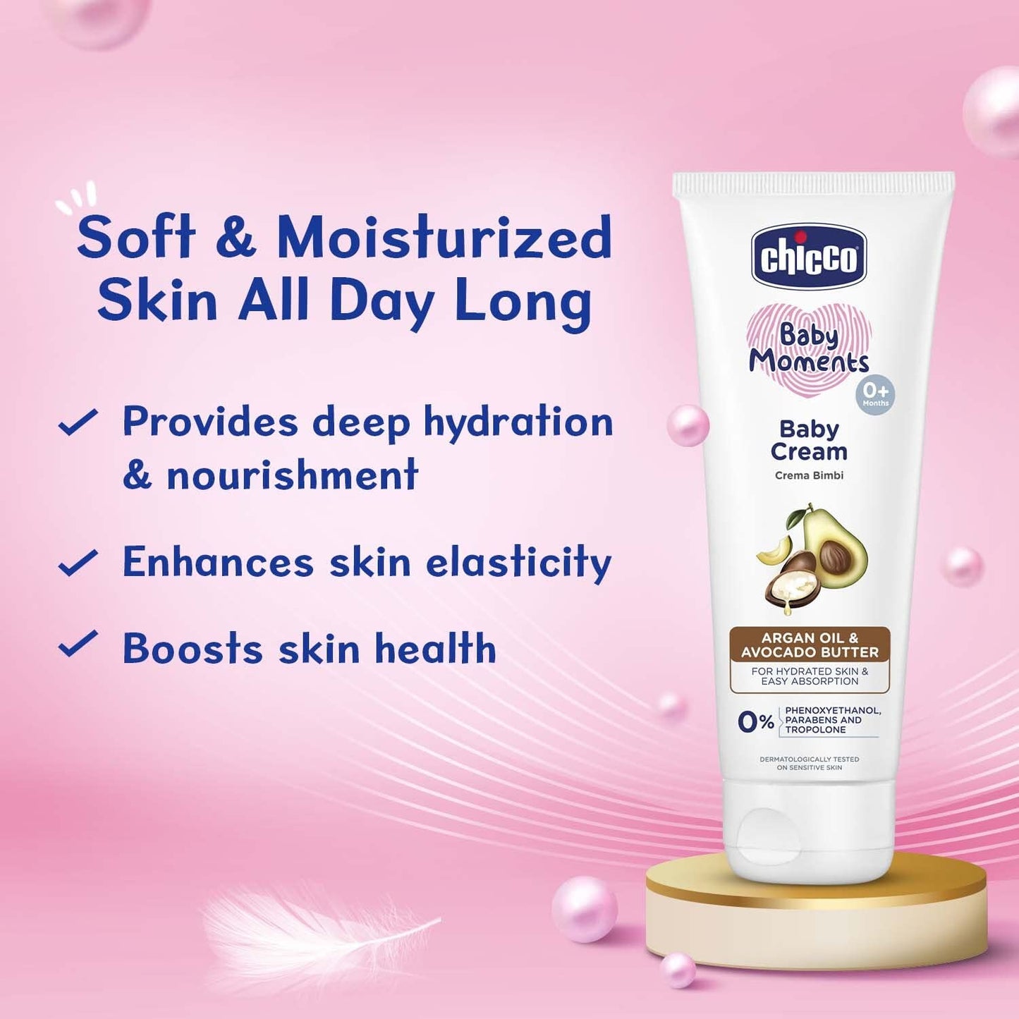 Chicco Baby Moments Baby Cream for Babies with Argan Oil & Avocado Butter, 100g| Natural Ingredients for Hydrated Skin | Dermatologically Tested | Phenoxyethanol, Parabens & Lauryl sulphates free