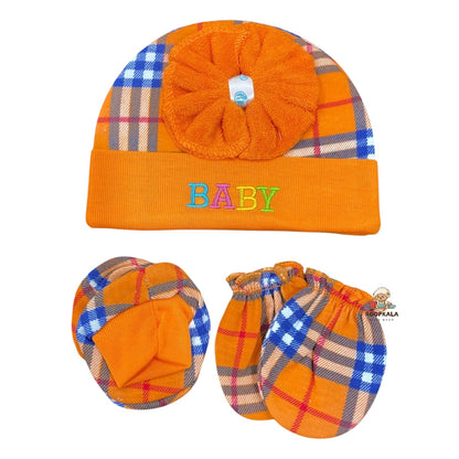 5 Piece Baby Essentials Set – Cotton Cap, Mittens, Booties & Hanky (0–6 Months) orange