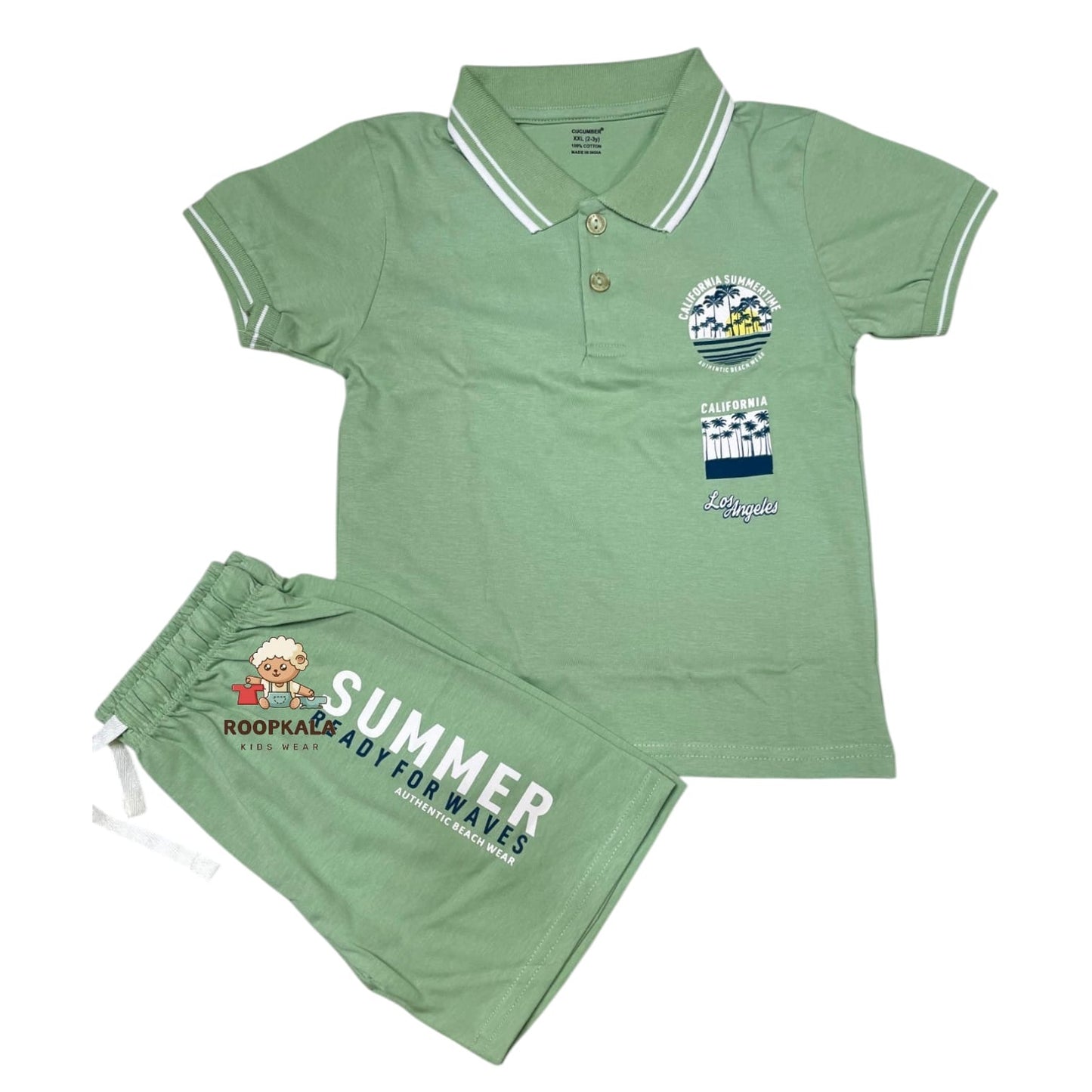 Premium Summer Outfit Set for Boys – Polo T-Shirt & Shorts | 2-3 Years (green-pista)