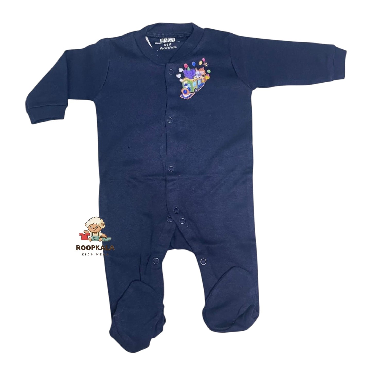 Baby Romper Set of 3 – 3-6 Months | Plain, Stripe & Cartoon Print (set of blue)