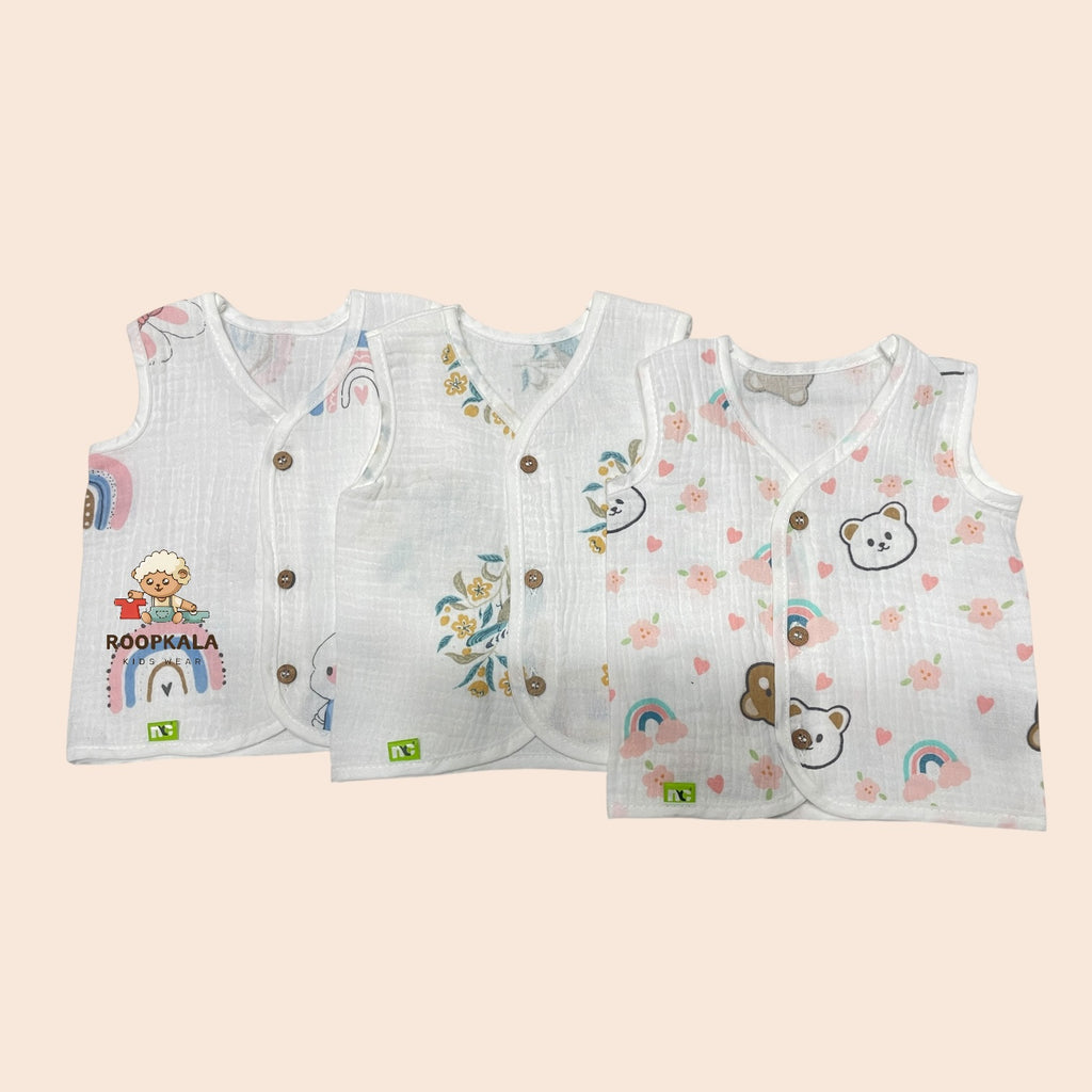 Muslin Cotton Newborn Sadra Pack of 3 | White Colour | Soft & Breathable Daily Wear for Newborn Babies | mix print