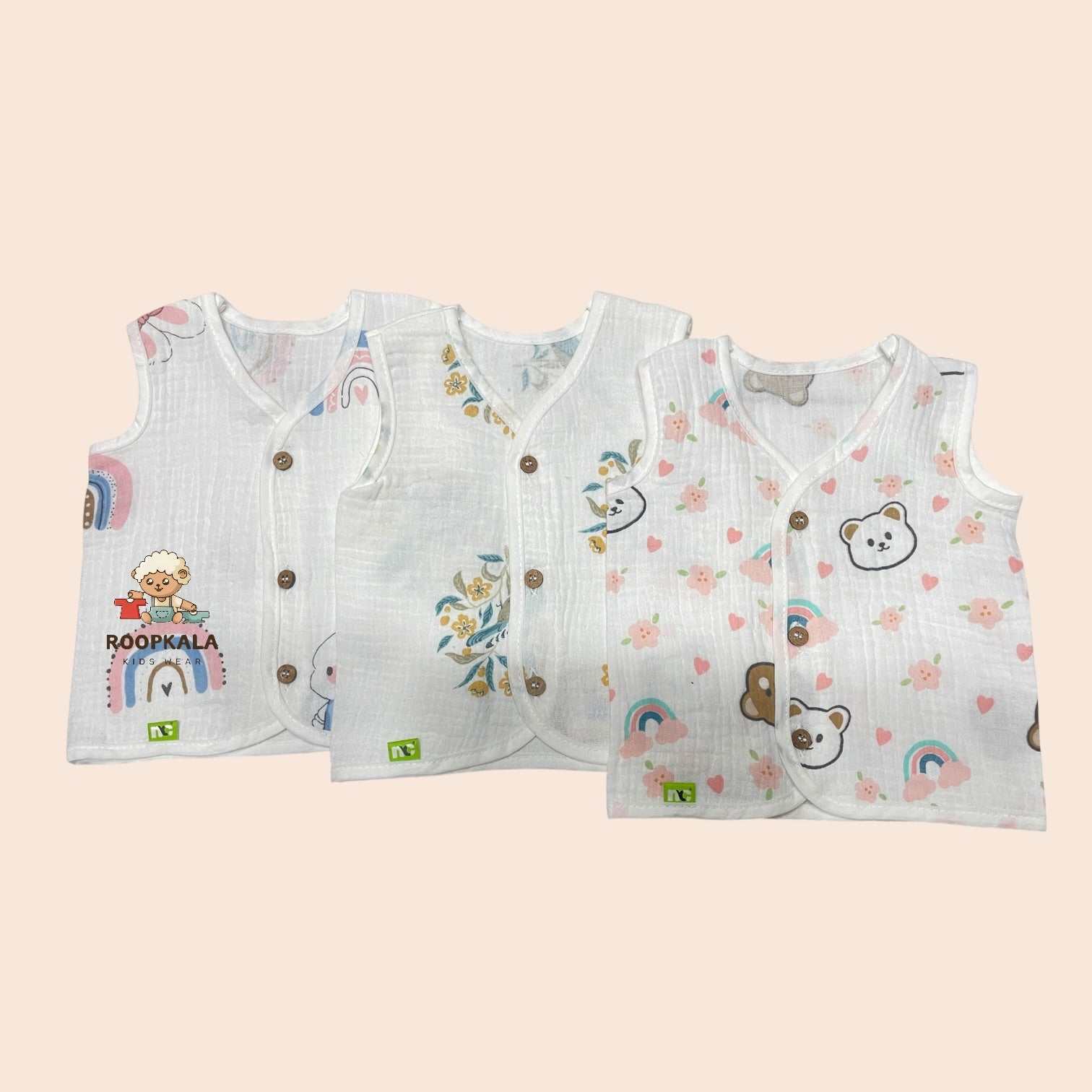 Muslin Cotton Newborn Sadra Pack of 3 | White Colour | Soft & Breathable Daily Wear for Newborn Babies | mix print