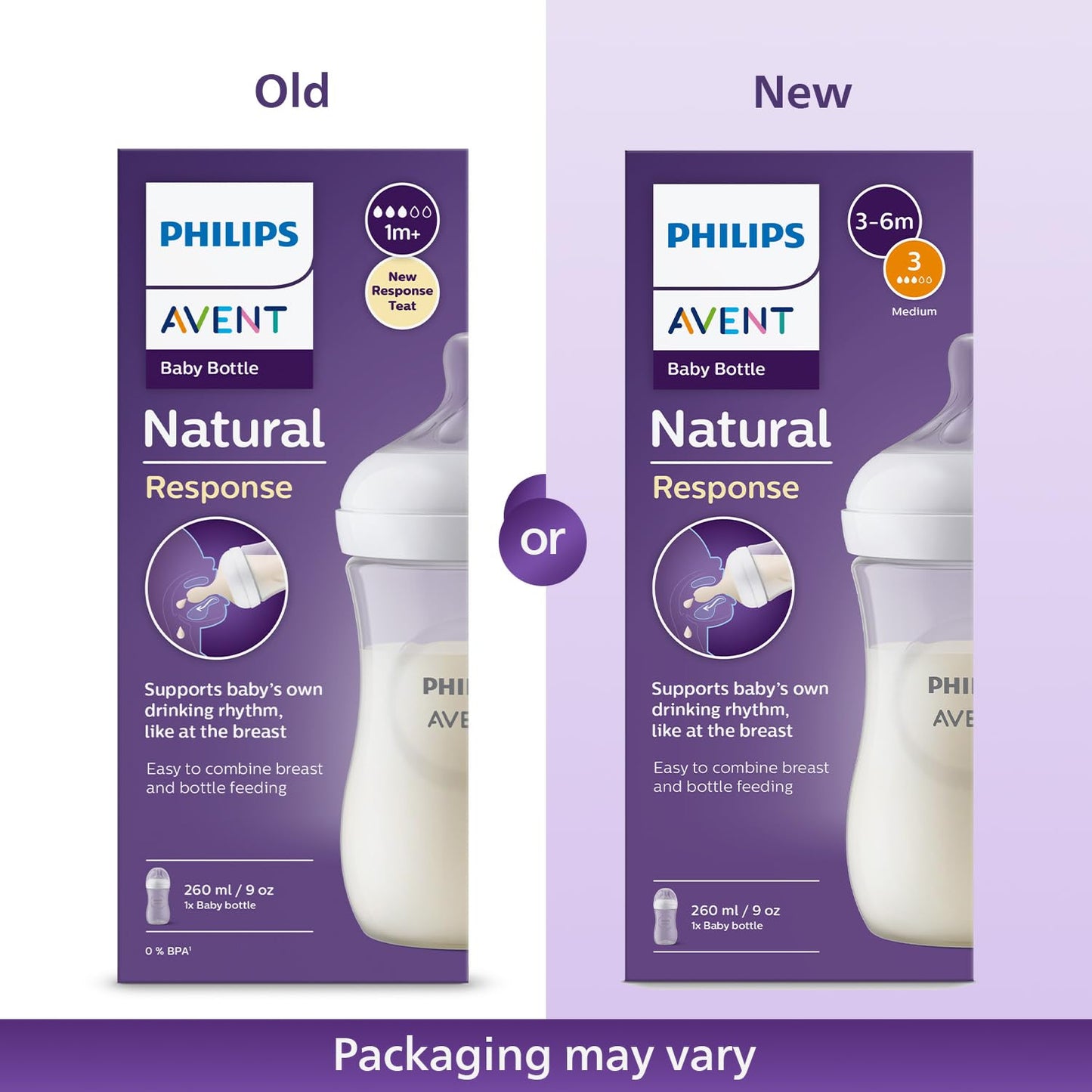 Philips Avent Natural Baby Plastic Feeding Bottle | No.1 Brand Recommended by Moms Worldwide | Ideal for 6 months+| Natural Response Technology Mimics Breastfeeding | Uniquely Designed Nipple releases milk only when baby drinks | Pack of 1 | SCY903/01