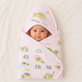 Pure 100% Cotton Baby Hooded Towel Wrapper | Pink Colour with Zebra, Giraffe & Elephant Prints | 80x80 cm