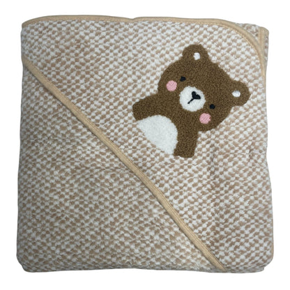 Soft Cotton Hooded Wrapper Cap Towel with Embroidery for Newborns (0–1 Year) – 33cm x 32cm (13in x 12.5in) (brown)