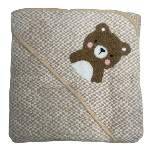 Soft Cotton Hooded Wrapper Cap Towel with Embroidery for Newborns (0–1 Year) – 33cm x 32cm (13in x 12.5in) (brown)