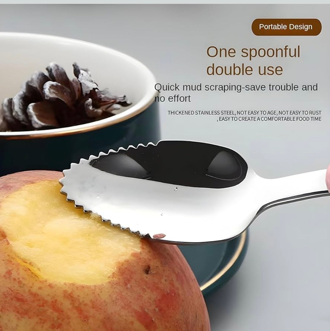 Double Head 2 in 1 Silicone Baby Soft Tip Spoon & Stainless Steel Fruit Scraper Spoon for Toddler | Multi-Use Bpa Free Fruit Scraping & Feeding Spoons with Travel Case