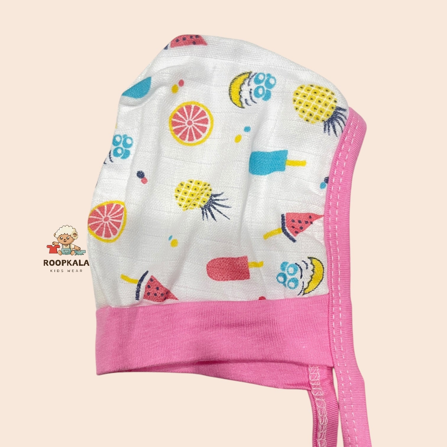 Double Layer Muslin Cotton Baby Cap | Ear Cover Design | Soft & Breathable Newborn Summer Cap | 0-3 months