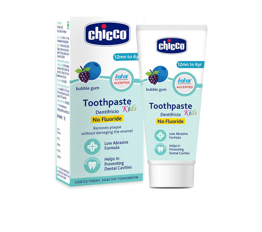 Chicco Toothpaste for Kids, Best for Baby (1y-6y), bubblegum Flavour, 50g | Fluoride-Free & Low Abrasive | Removes Plaque, Helps Prevent Cavities | IDA Accepted