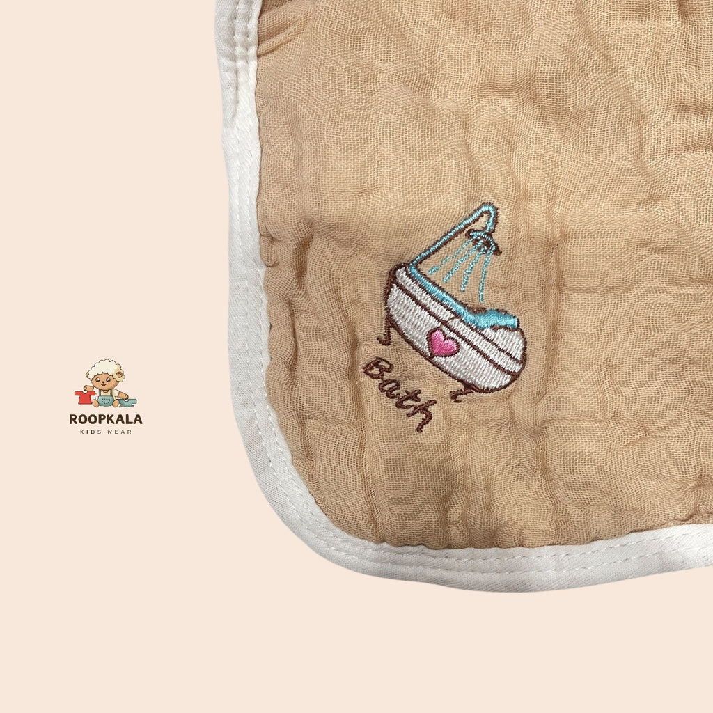 6 Layer Muslin Cotton Baby Hanky Set | Solid Colours with Cute Corner Embroidery | 25x25 cm | pack of 5 piece