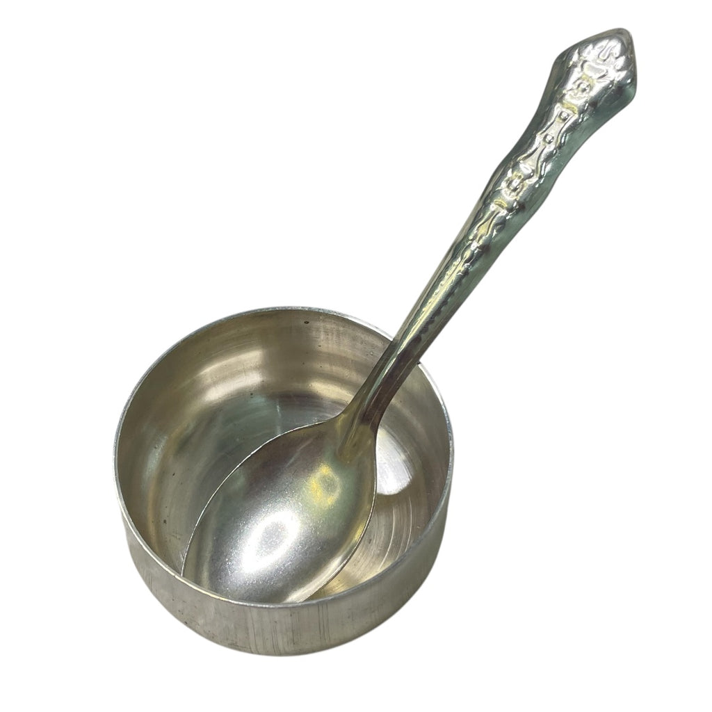 Pure Steel Traditional Dinner Set, 4 Pieces with Thali, 1 Bowls, Glass and Spoon