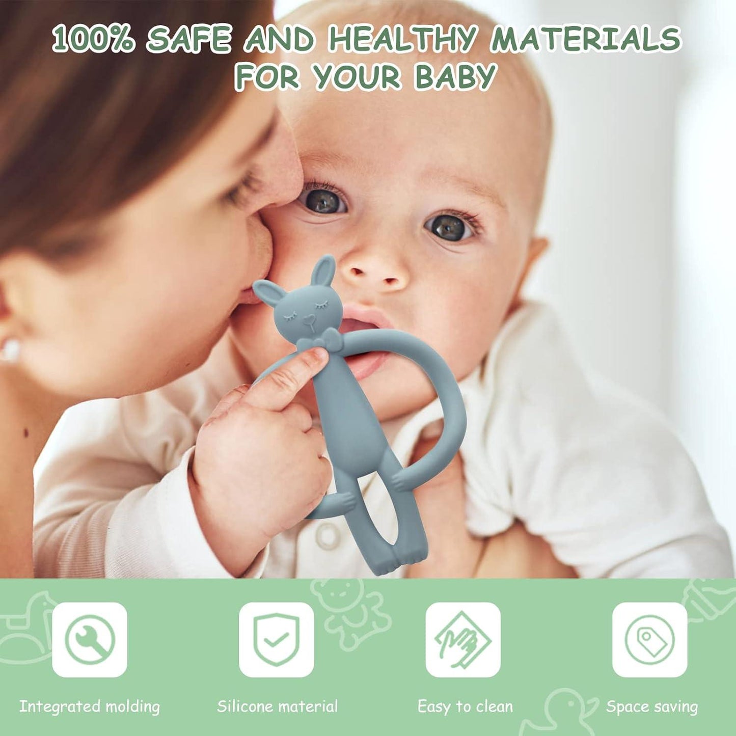 Soft Silicone Bunny Teether Toy for Babies – BPA Free, Easy Grip Teething Ring for Newborns & Infants (light purple)