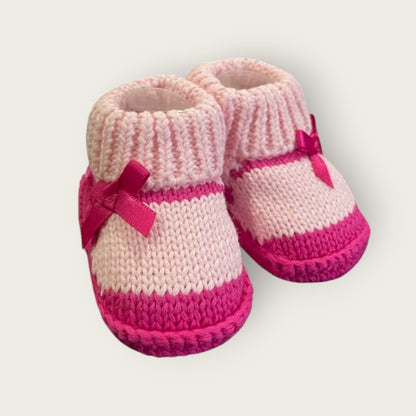 Cozy Woolen Booties for Newborn to 6 Months | Knitted Warm Baby Shoes with Unique Pattern (pink)