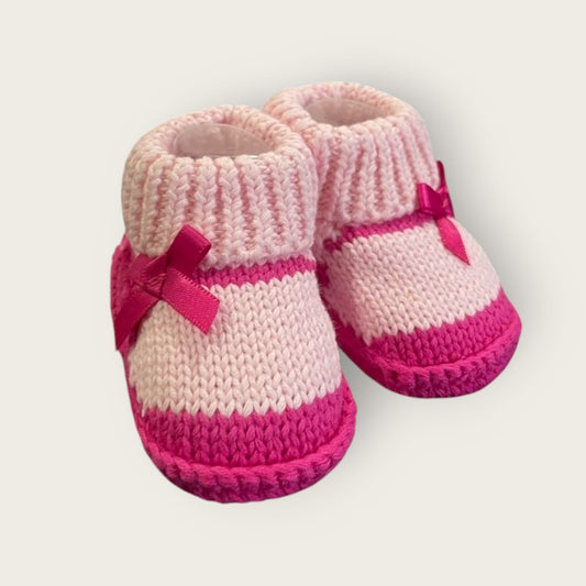 Cozy Woolen Booties for Newborn to 6 Months | Knitted Warm Baby Shoes with Unique Pattern (pink)