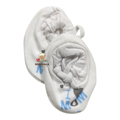 Premium Heavy Quality Baby Mitten & Booties Set – Soft Cotton, “I ♥ MOM” Design