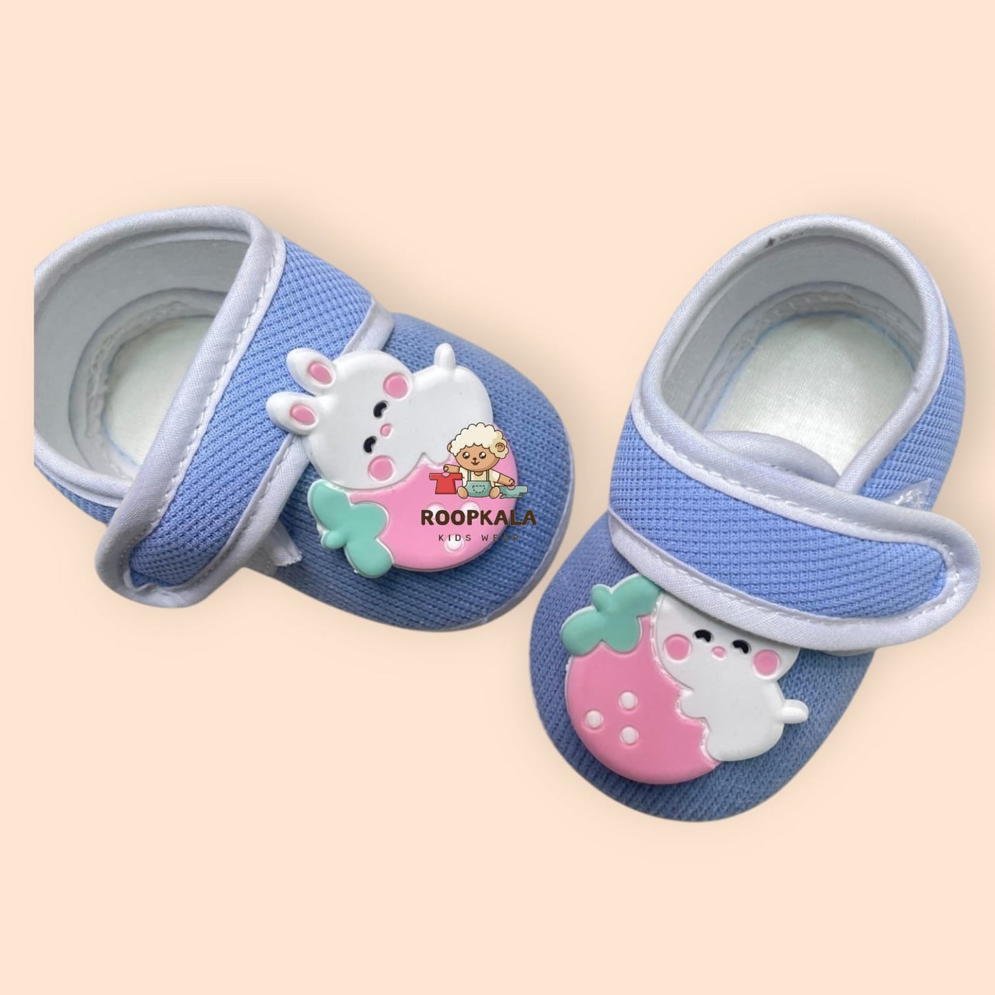 Premium & Lightweight Slip-On Strap Anti-Skid Fabric Sneaker Booties for Babies (0-3 Months) blue