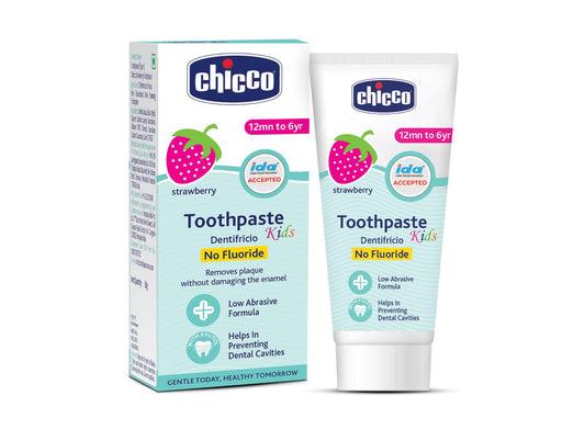 Chicco Toothpaste for Kids, Best for Baby (1y-6y), Strawberry Flavour, 50g | Fluoride-Free & Low Abrasive | Removes Plaque, Helps Prevent Cavities | IDA Accepted