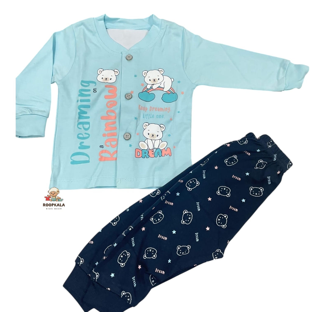 Baby Cotton Button Suit 0–3 Months – Soft & Comfortable Daily Wear Set for Newborns (blue)