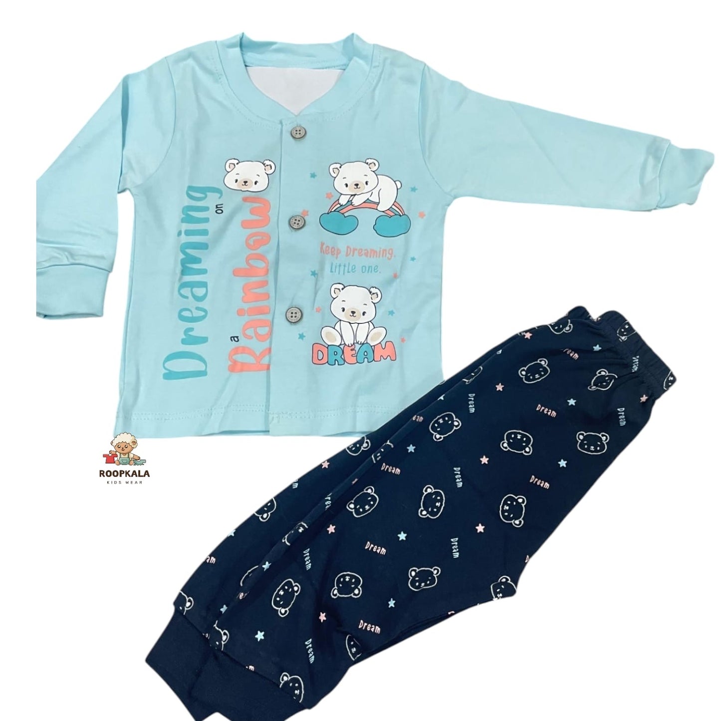 Baby Cotton Button Suit 0–3 Months – Soft & Comfortable Daily Wear Set for Newborns (blue)