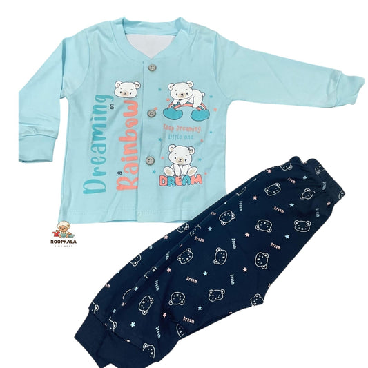 Baby Cotton Button Suit 0–3 Months – Soft & Comfortable Daily Wear Set for Newborns (blue)