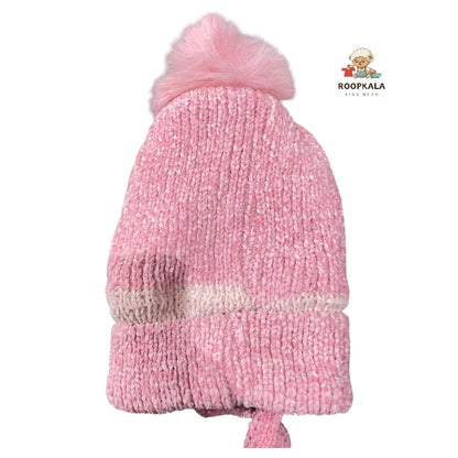 Star Smiley baby Winter Cap | Soft Woolen Beanie with Pom-Pom and Ear Strings (6 Months to 3 Years)